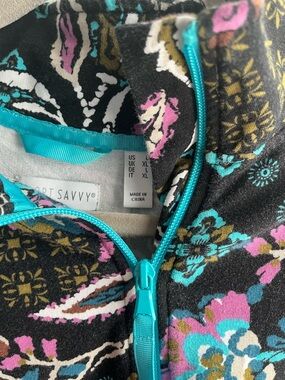 Sport Savvy Floral Zip-Up Hoodie in Teal, Pink, White no hood